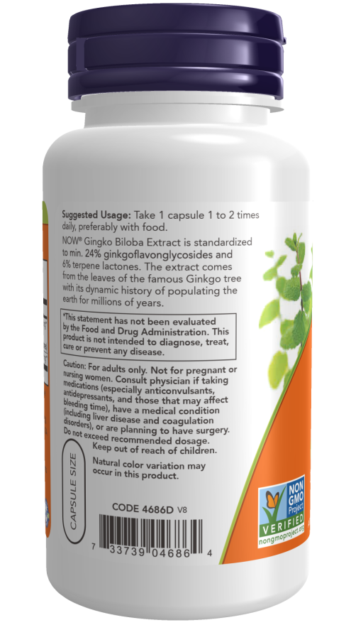 NOW Foods Ginkgo Biloba 24% Standardized Extract - 60 Caps