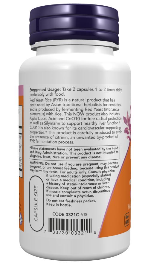 NOW Foods Red Yeast Rice 600 mg with CoQ10 30 mg 120 Veg Capsules