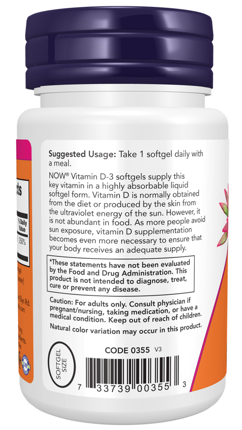 NOW Foods Vitamin D-3 2000 IU 120 Softgels