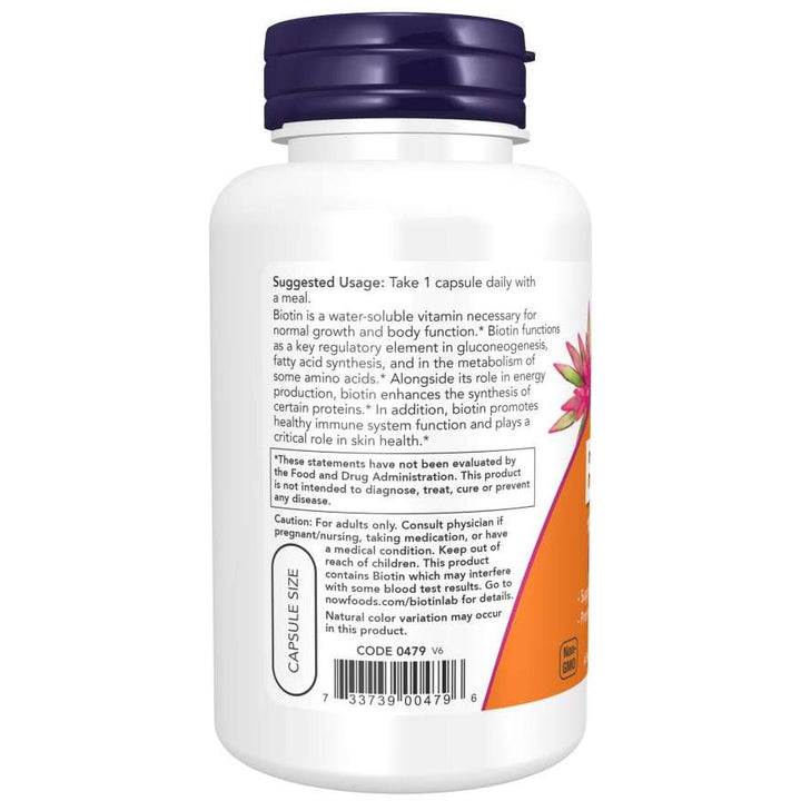 NOW Foods Biotin 10 mg (10,000 mcg), Extra Strength 120 Veg Capsules