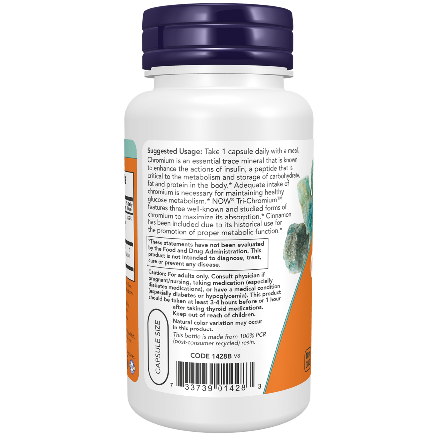 Tri-Chromium™ de NOW Foods 500 mcg con canela, 90 cápsulas vegetales