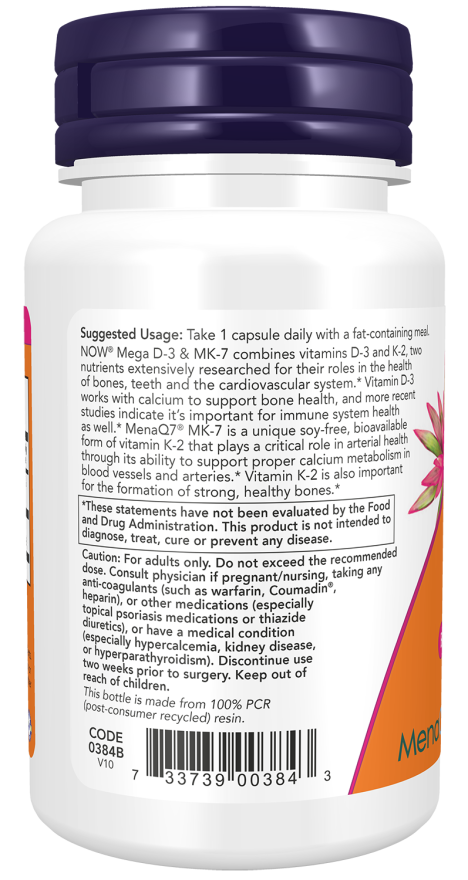 NOW Foods Mega D-3 & MK-7 60 Capsules