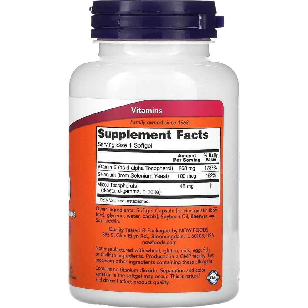 Now Foods Vitamin E  400 IU 250 Softgels  W/ Mixed Tocopherols