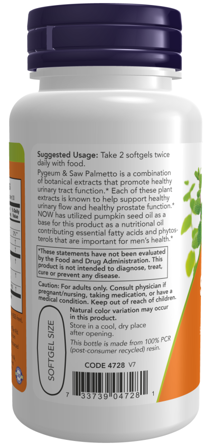 NOW Foods Pygeum & Saw Palmetto + Pumpkin Seed Oil - 120 Gels