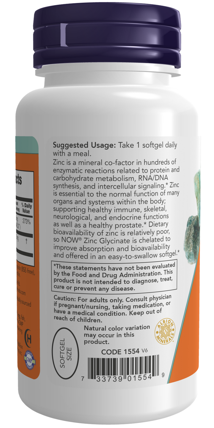 NOW Foods Zinc Glycinate 120 Softgels