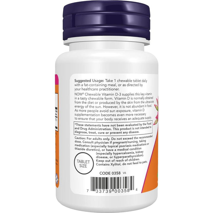 Vitamina D-3 de Now Foods, 5000 UI, 120 tabletas masticables