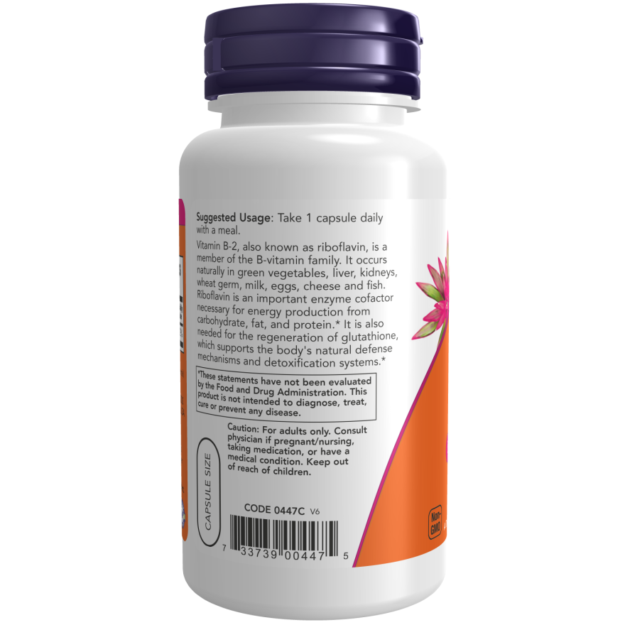 Vitamina B-2 (riboflavina) de Now Foods, 100 mg, 100 cápsulas