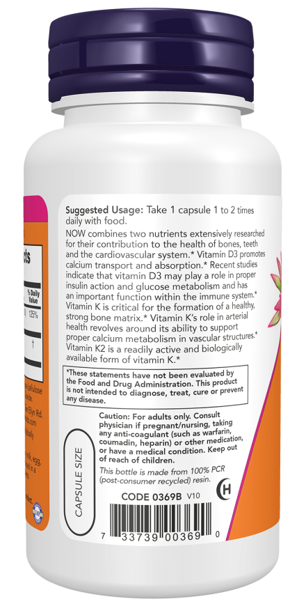 Now Foods Vitamin D-3 & K-2 - 120 Vcaps