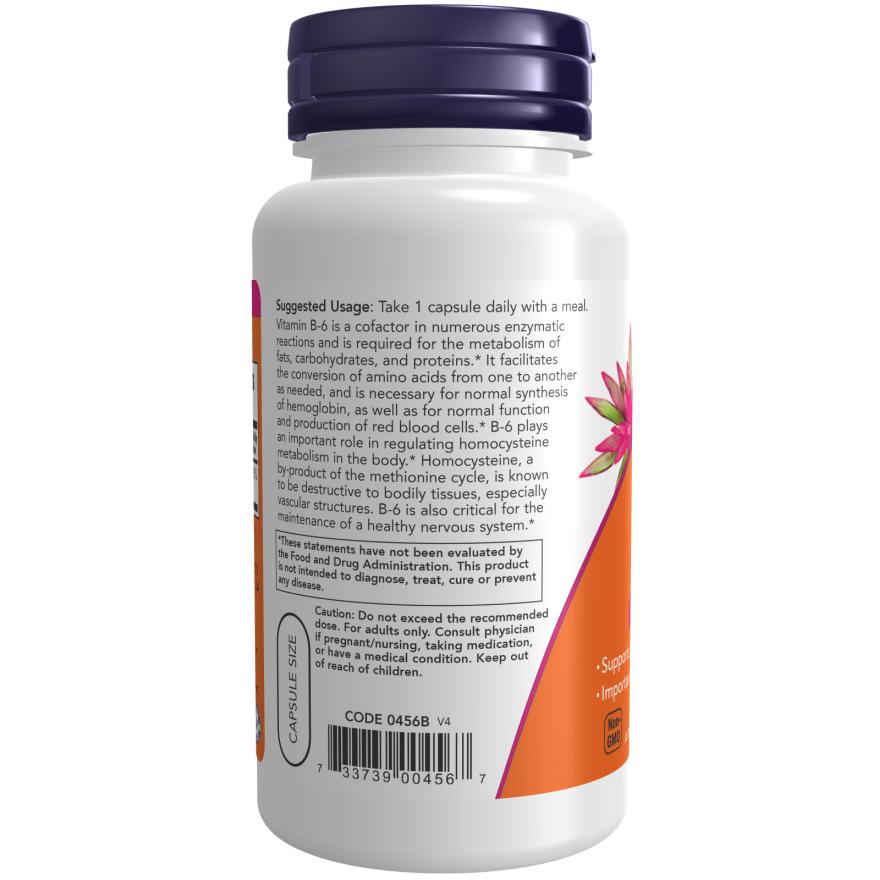 Vitamina B-6 de NOW Foods, 100 mg, 100 cápsulas