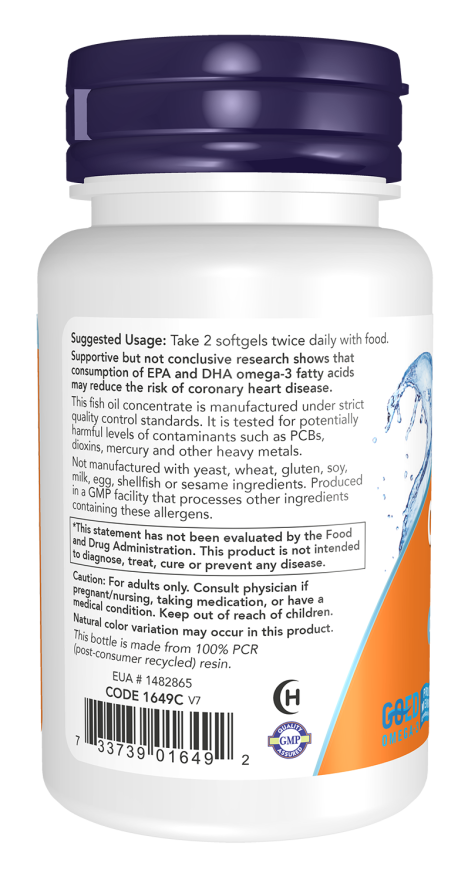 NOW Foods Omega-3 1000 mg Fish Oil Concentrate - 100 Softgels