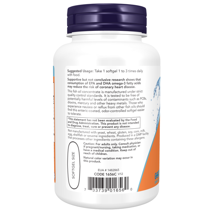 NOW Foods Omega-3, 180 Molecularly Distilled & Enteric Coated Softgels