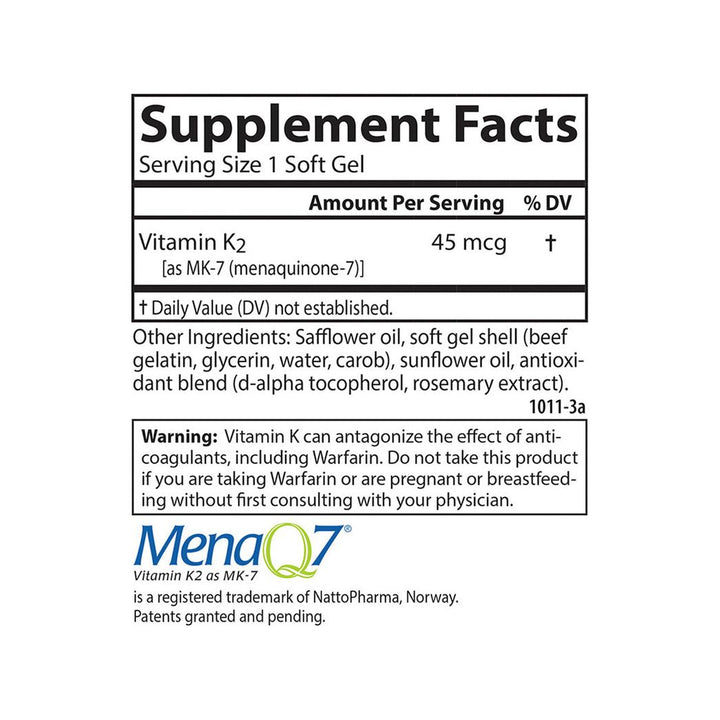 Carlson Labs Vitamina K2 MK-7 Menaquinona-7 45 mcg 180 cápsulas blandas Sin gluten