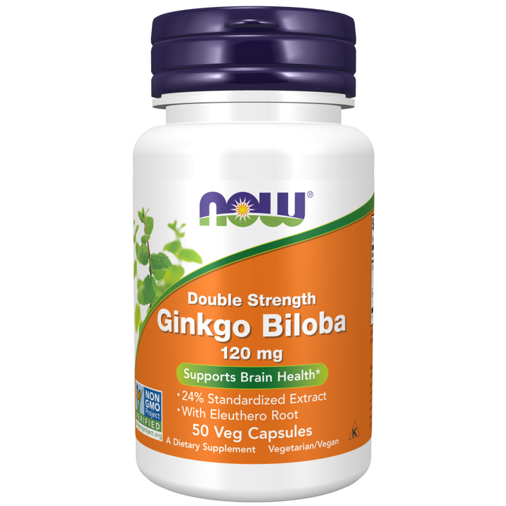 Ginkgo Biloba de NOW Foods, 120 mg, potencia doble (una por día), 50 cápsulas