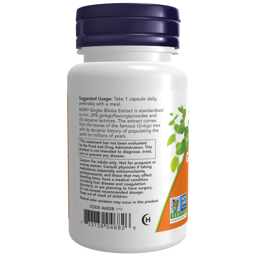 Ginkgo Biloba de NOW Foods, 120 mg, potencia doble (una por día), 50 cápsulas