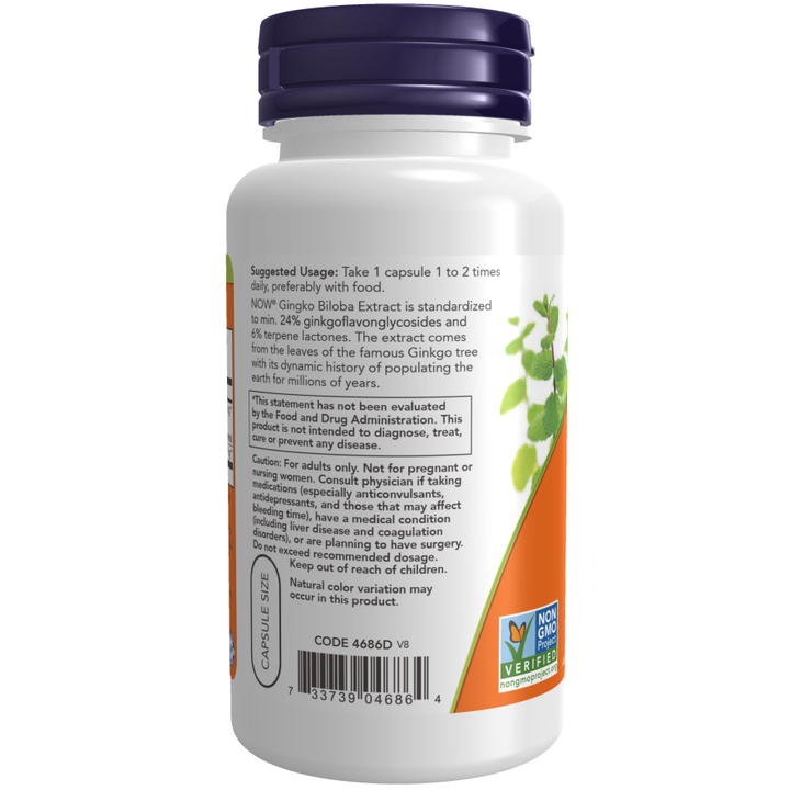 Extracto estandarizado de Ginkgo Biloba al 24 % de NOW Foods - 60 cápsulas