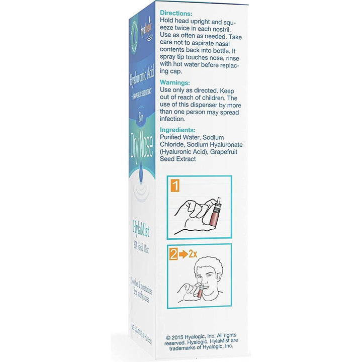 Hyalogic HylaMist Nasal Spray Hyaluronic Acid, Nasal Moisturizer for Dry Nose, Stuffy Nose Relief, Grapefruit Seed Extract Nasal Spray 2 oz