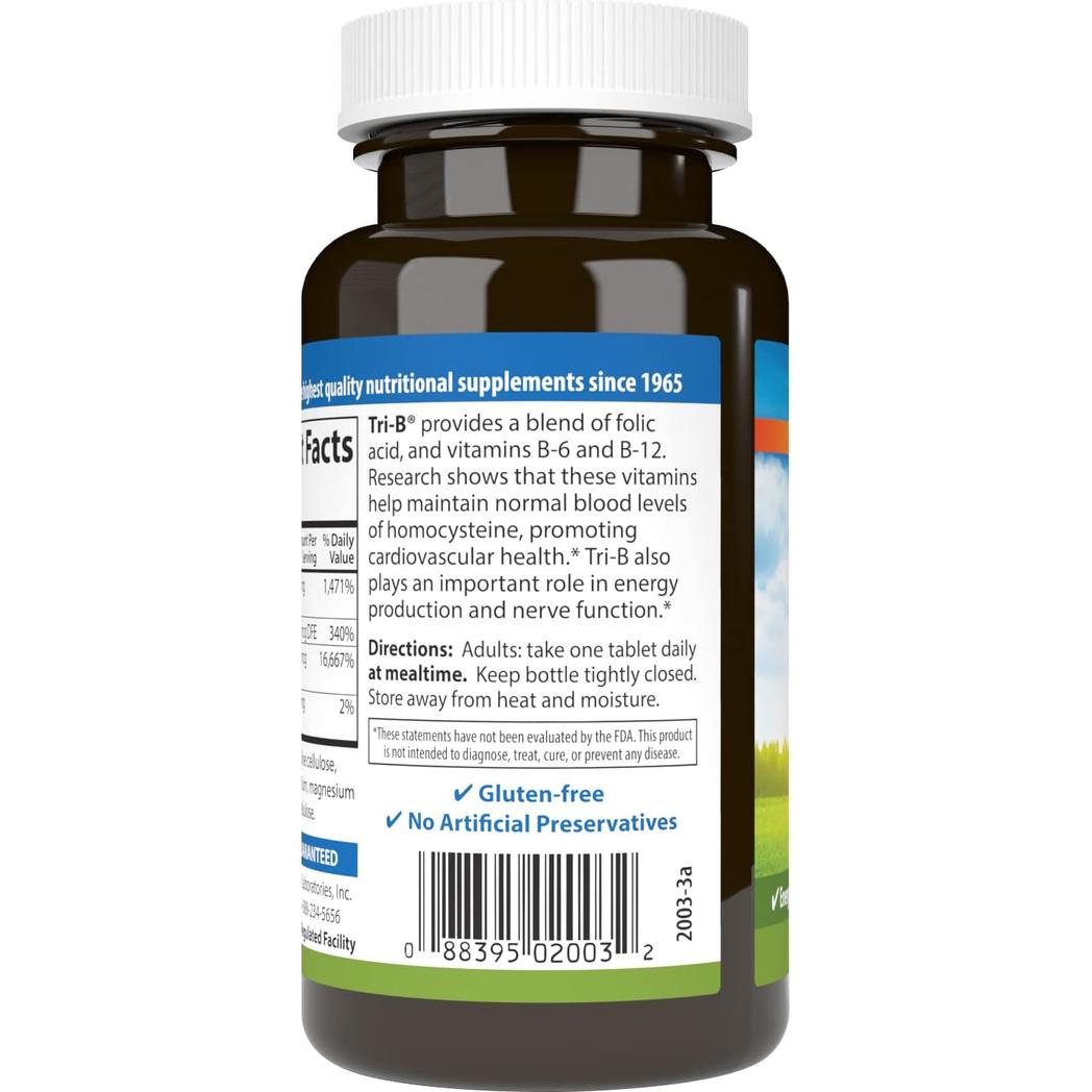 Complejo de vitamina B Tri-B de Carlson Labs, 360 comprimidos, sin gluten ni conservantes