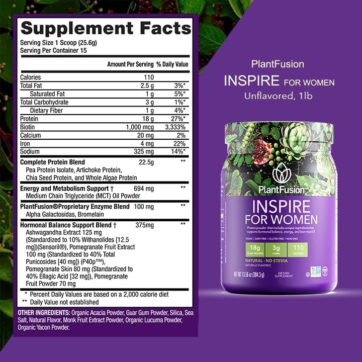 PlantFusion Inspire For Women - Proteína vegana en polvo para mujeres, 15,87 oz