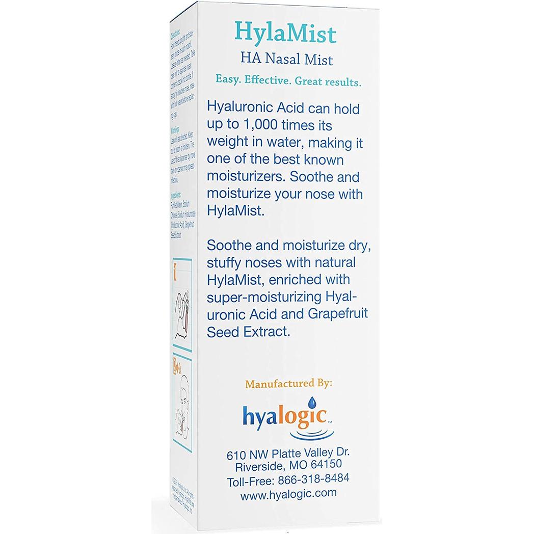 Hyalogic HylaMist Nasal Spray Hyaluronic Acid, Nasal Moisturizer for Dry Nose, Stuffy Nose Relief, Grapefruit Seed Extract Nasal Spray 2 oz