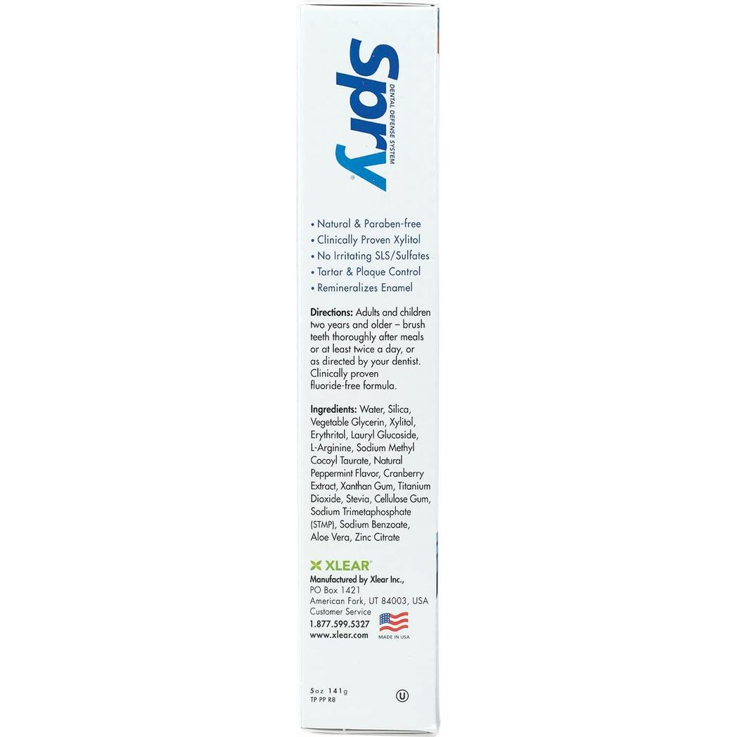 XLEAR Spry Xylitol Toothpaste Peppermint 5oz Fluoride-Free