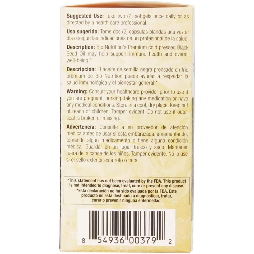 Aceite de semilla negra premium Bio Nutrition 90 cápsulas blandas 