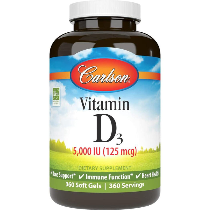 Vitamina D3 de Carlson Labs, 5000 UI, 360 cápsulas blandas