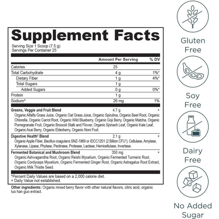 Superalimento orgánico de Ancient Nutrition con bayas para desintoxicar, digerir y digerir energía, 6,7 oz 