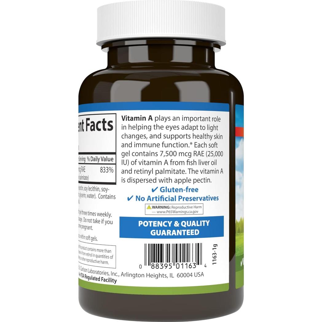 Vitamina A 25 000 UI con pectina de Carlson Laboratories, 300 cápsulas blandas