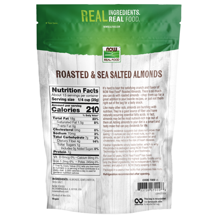 Now Foods Almonds, Roasted & Sea Salted 1lb