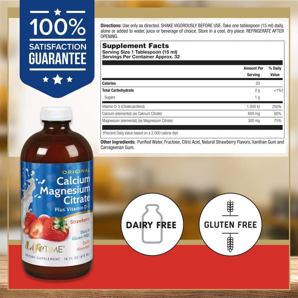 Lifetime Calcium Magnesium Citrate plus Vitamin D-3, Strawberry Flavor - 16 fl. oz