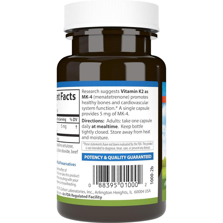 Vitamina K2 de Carlson Labs, 5 mg, 60 cápsulas, sin gluten ni conservantes