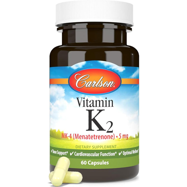 Vitamina K2 de Carlson Labs, 5 mg, 60 cápsulas, sin gluten ni conservantes