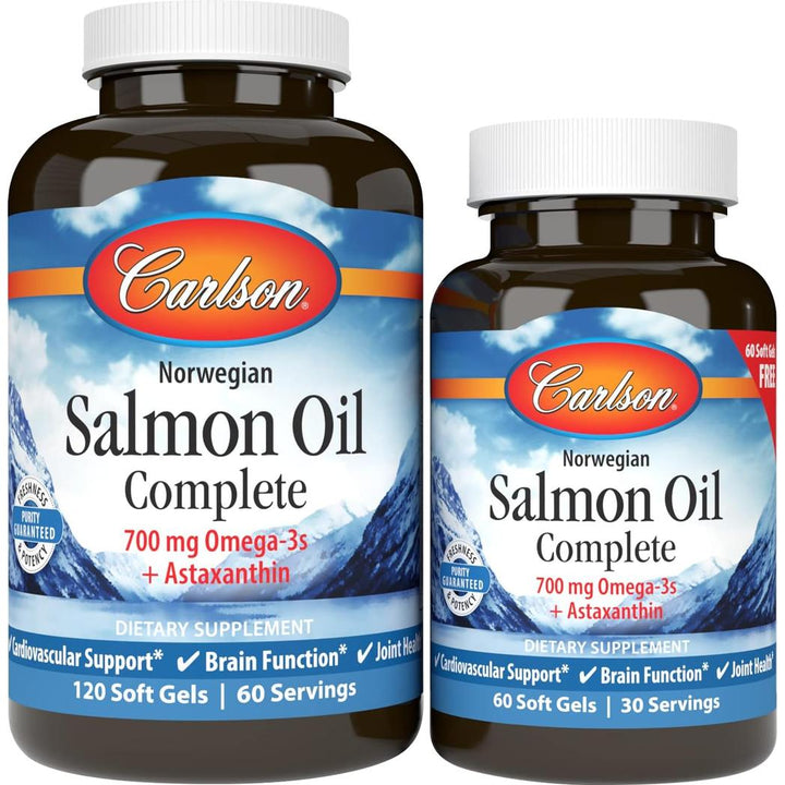 Carlson Labs Aceite de salmón noruego completo 120 60 cápsulas blandas gratis Sin gluten,