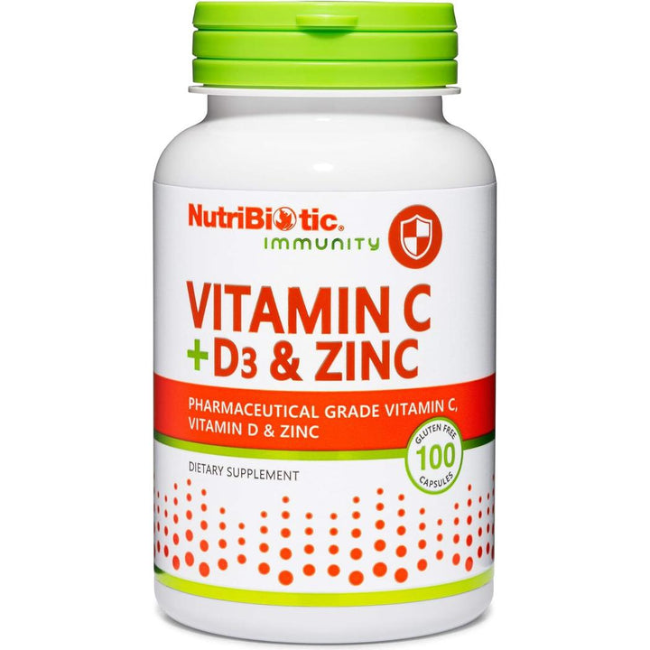 NutriBiotic Vitamina C + D3 y Zinc, 100 cápsulas.