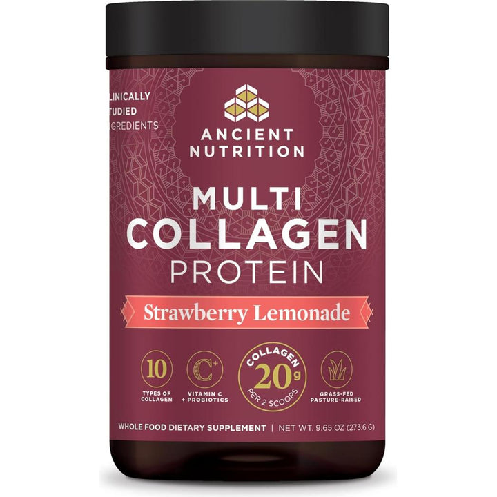 Ancient Nutrition Collagen Powder Protein, Multi Collagen Strawberry Lemonade, 24 Servings 9.65oz