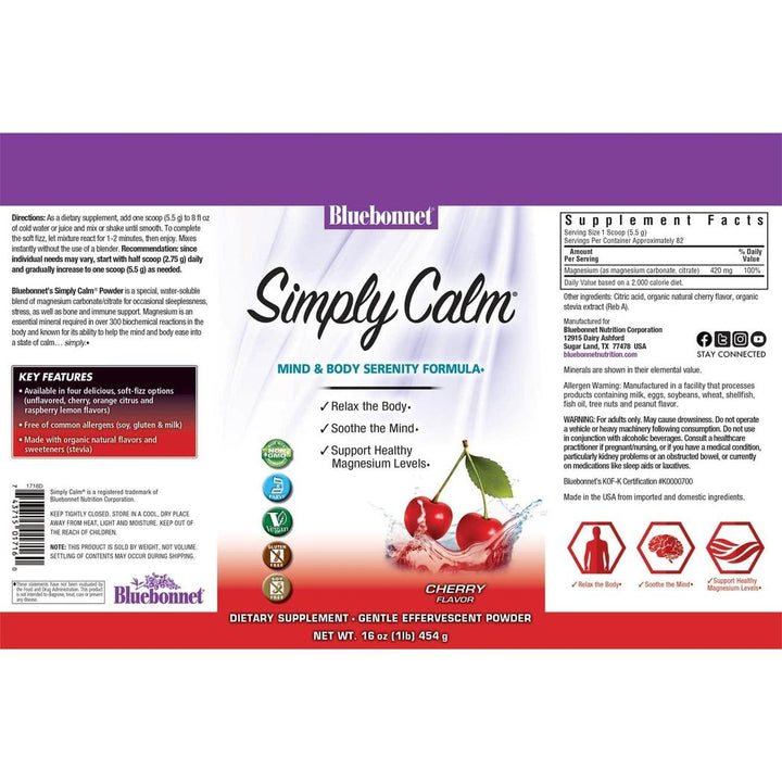 Bluebonnet Simply Calm Powder Cherry 16oz (1 lb)