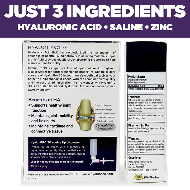 Hyalogic Hyaluronic Acid for Horses Hyalun Pro 30 & 90