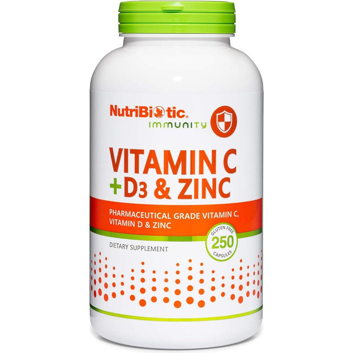 NutriBiotic Vitamina C + D3 y Zinc, 100 cápsulas.