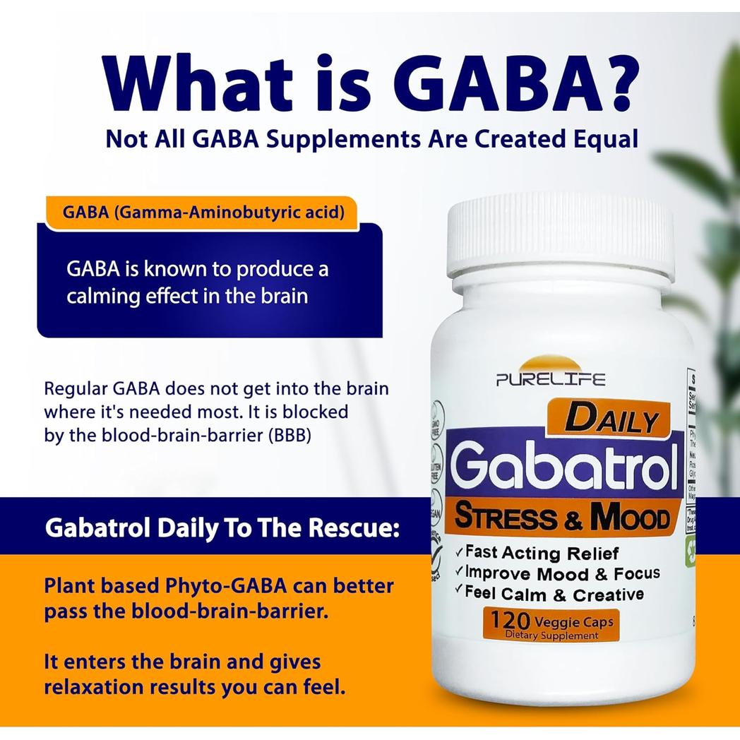 Gabatrol Daily Plant Based GABA Vegetarian and Vegan Friendly 120 Veggie Caps