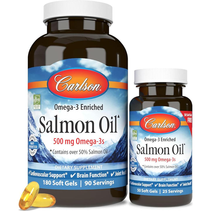 Aceite de salmón noruego Carlson Labs 500 mg 180 cápsulas blandas más 50 cápsulas blandas gratis