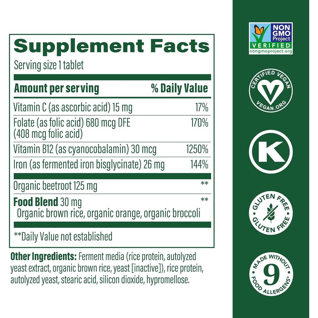 MegaFood Blood Builder Iron Supplement Vegan 180 Tabs