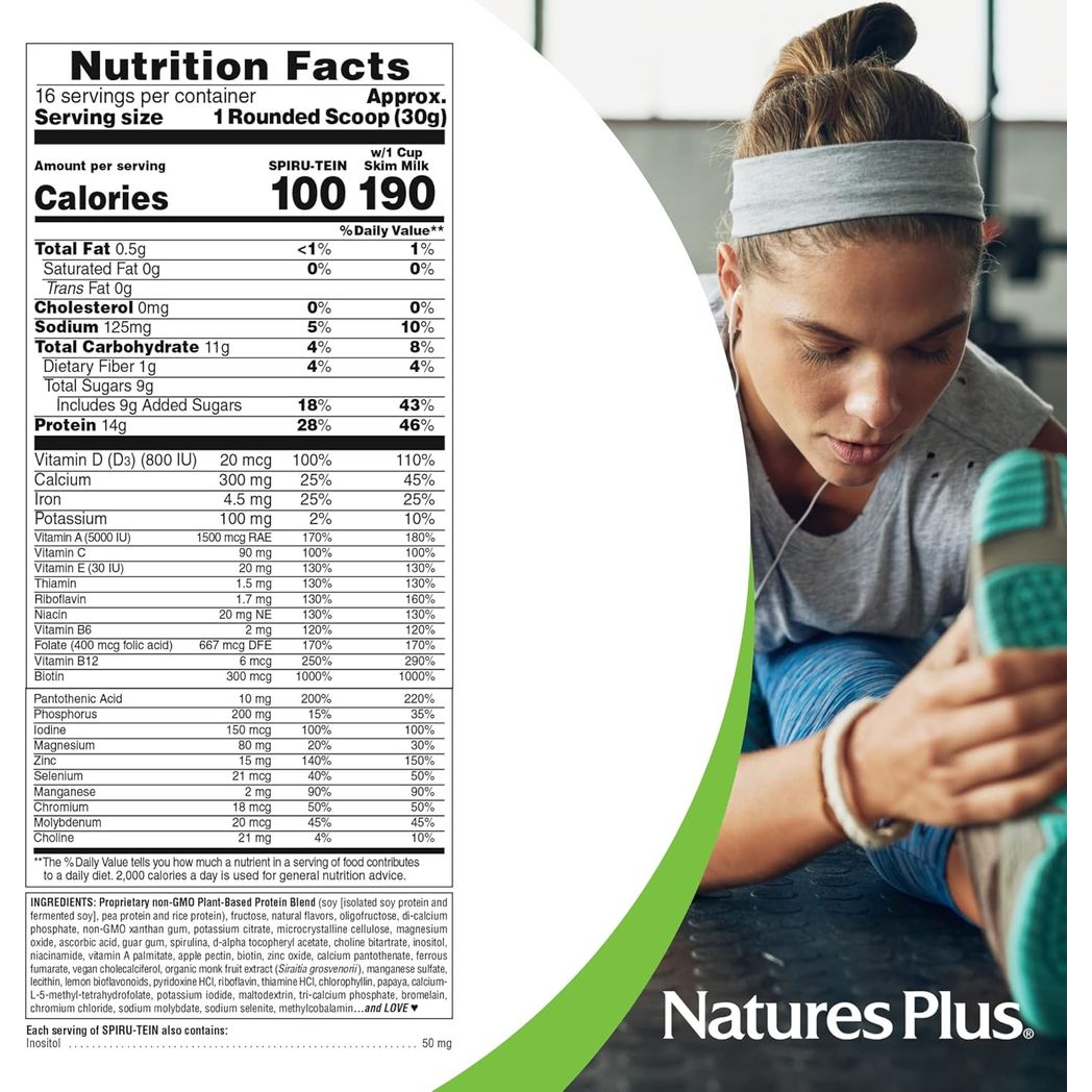 Comida energética con alto contenido proteico SPIRU-TEIN® de Nature's Plus, sabor vainilla, 1,06 lb SPIRUTEIN