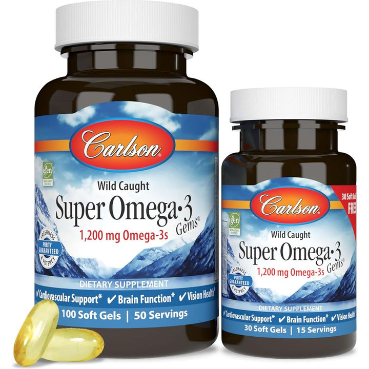 Carlson - Super Omega-3 Gems, 1200 mg Omega-3 100 + 30 cápsulas blandas 