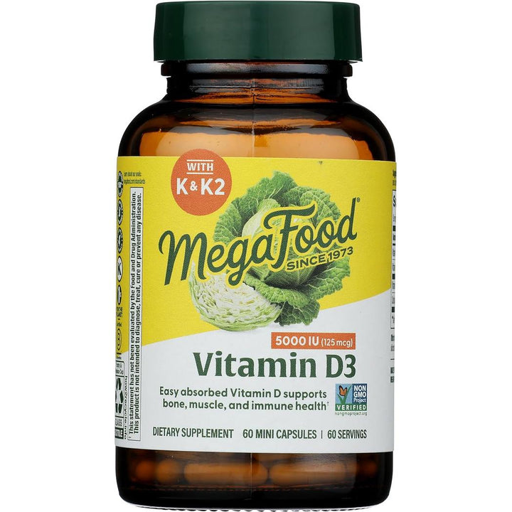 MegaFood Vitamin D3 5000 IU (125 mcg) plus K & K2 60 capsules