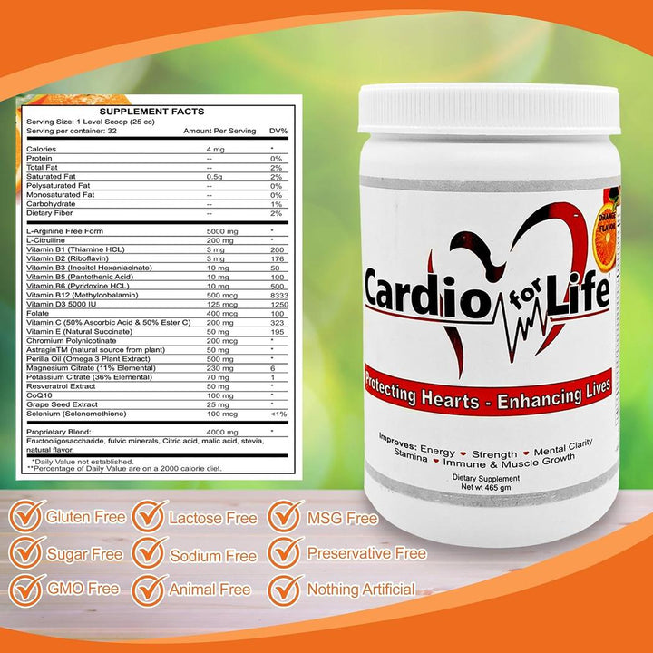 CardioForLife - 16 oz. CardioForLife Powder con AstraGin - Sabor a naranja