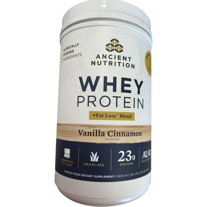 Ancient Nutrition Grass Fed Whey Protein, Vanilla Cinamon, 23g Protein, 20 Servings, Hydrolyzed Collagen Peptides, Organic Regenerative A2/A2 Milk Protein