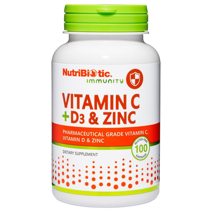 NutriBiotic Vitamin C + D3 & Zinc, 100 caps.