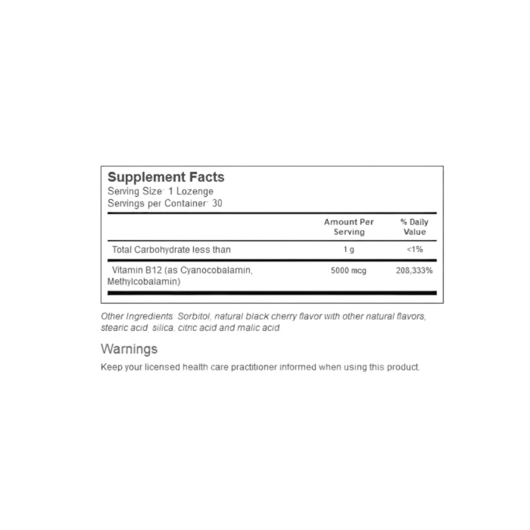 Solaray Vitamin B-12 Lozenge Black Cherry 5000 mcg 30 Lozenges