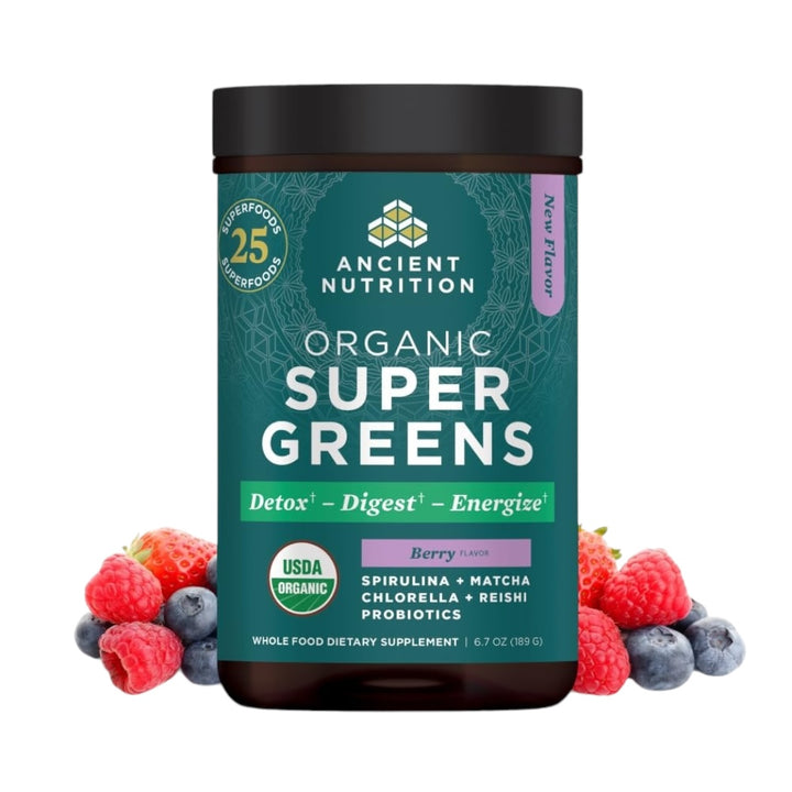 Ancient Nutrition Organic Super Greens Berry Detox Digest Energize 6.7 oz