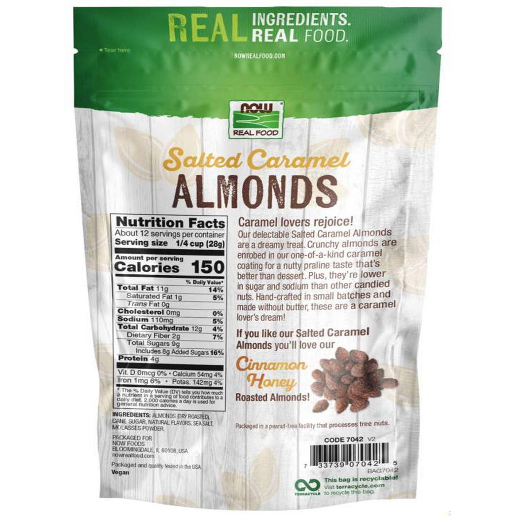 Almendras NOW FOODS, caramelo salado, 12 oz